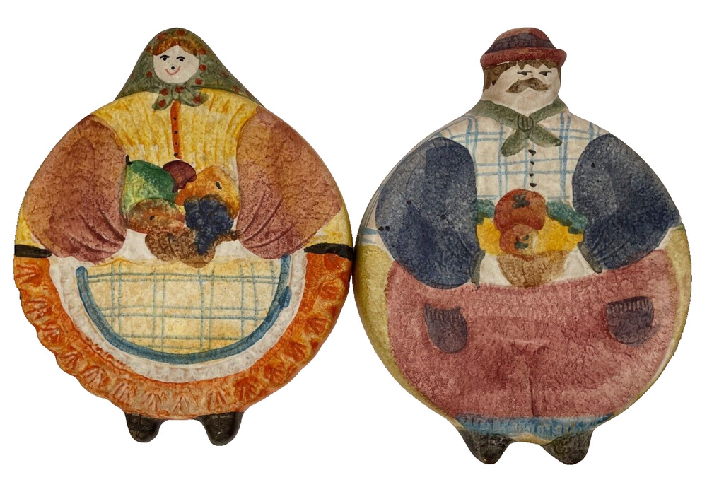 The Cellar Man and Woman Wall Ceramic Trivets Made in Italy Decor Hand Painted
